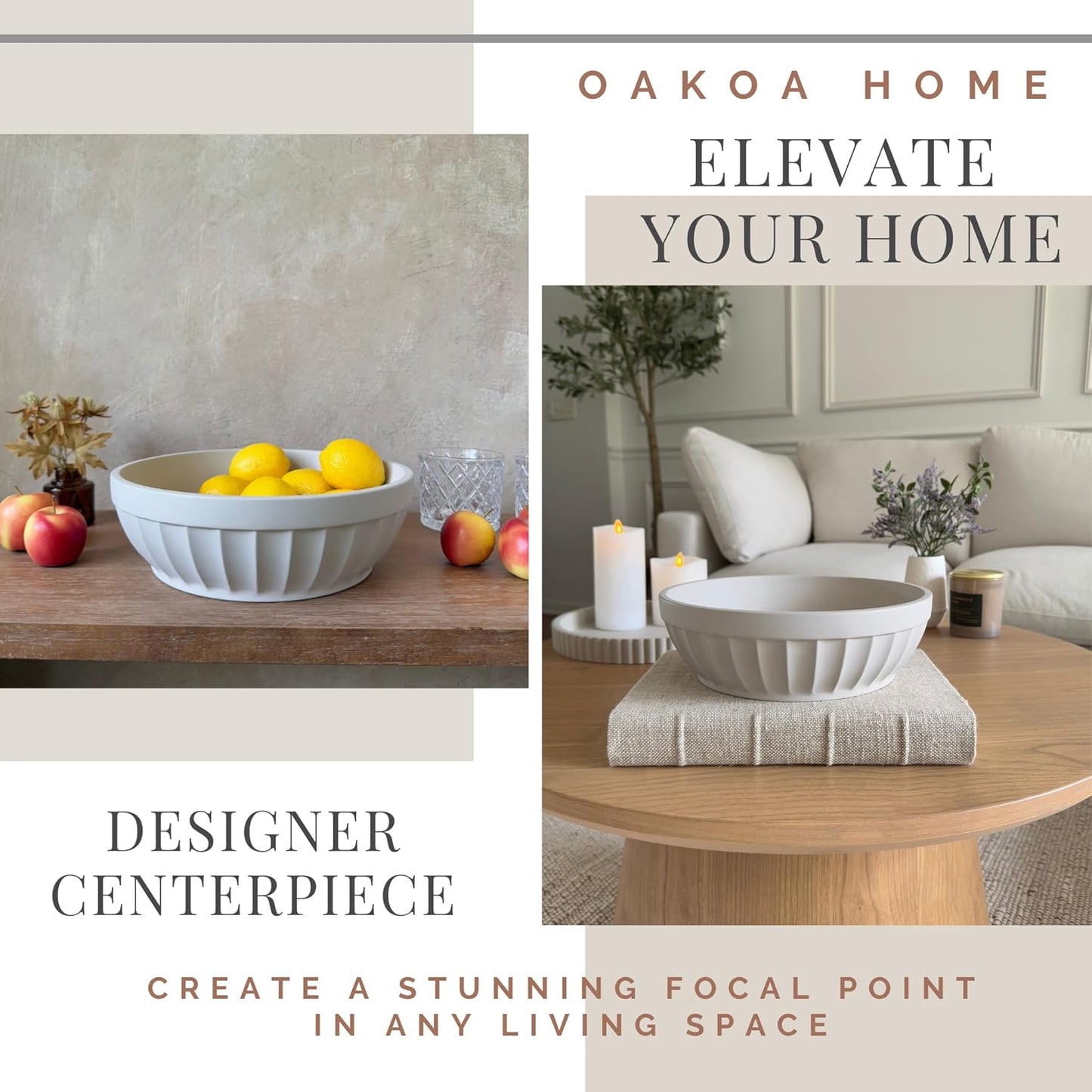 OAKOA Decorative Fruit Bowl for Kitchen Counter - Large Decorative Bowl for Home Decor - Concrete Decor Bowl for Keys Entryway Table - Modern Centerpiece Coffee Table Bowl