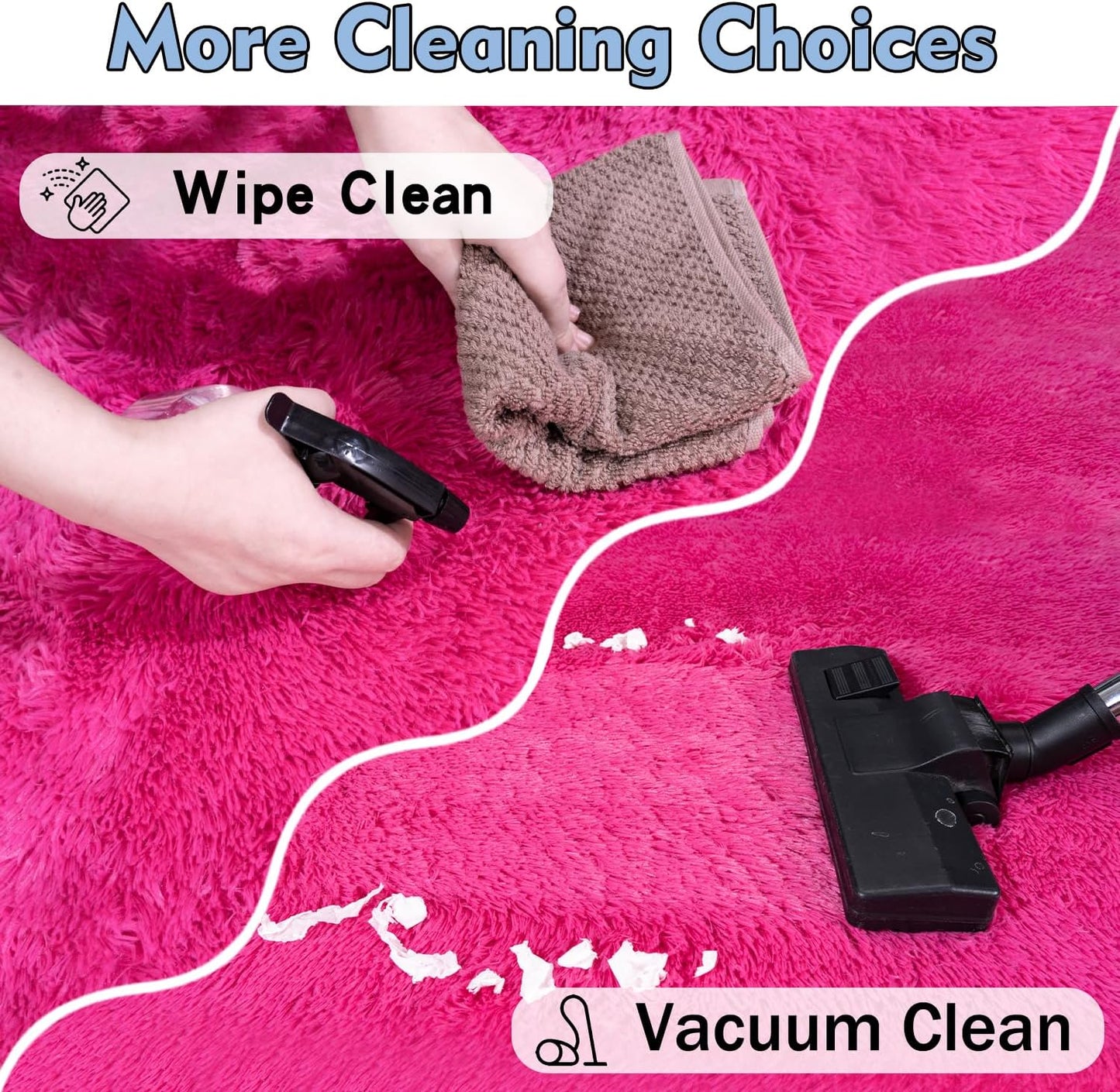 Rezutan Soft Fluffy Rug for Living Room Bedroom, Large Comfy Modern Shaggy Fuzzy Kids, Plush Indoor Nursery Classroom Home Decor Bedside Rug with Non-Slip Bottom, Hot Pink, 5X7 Feet