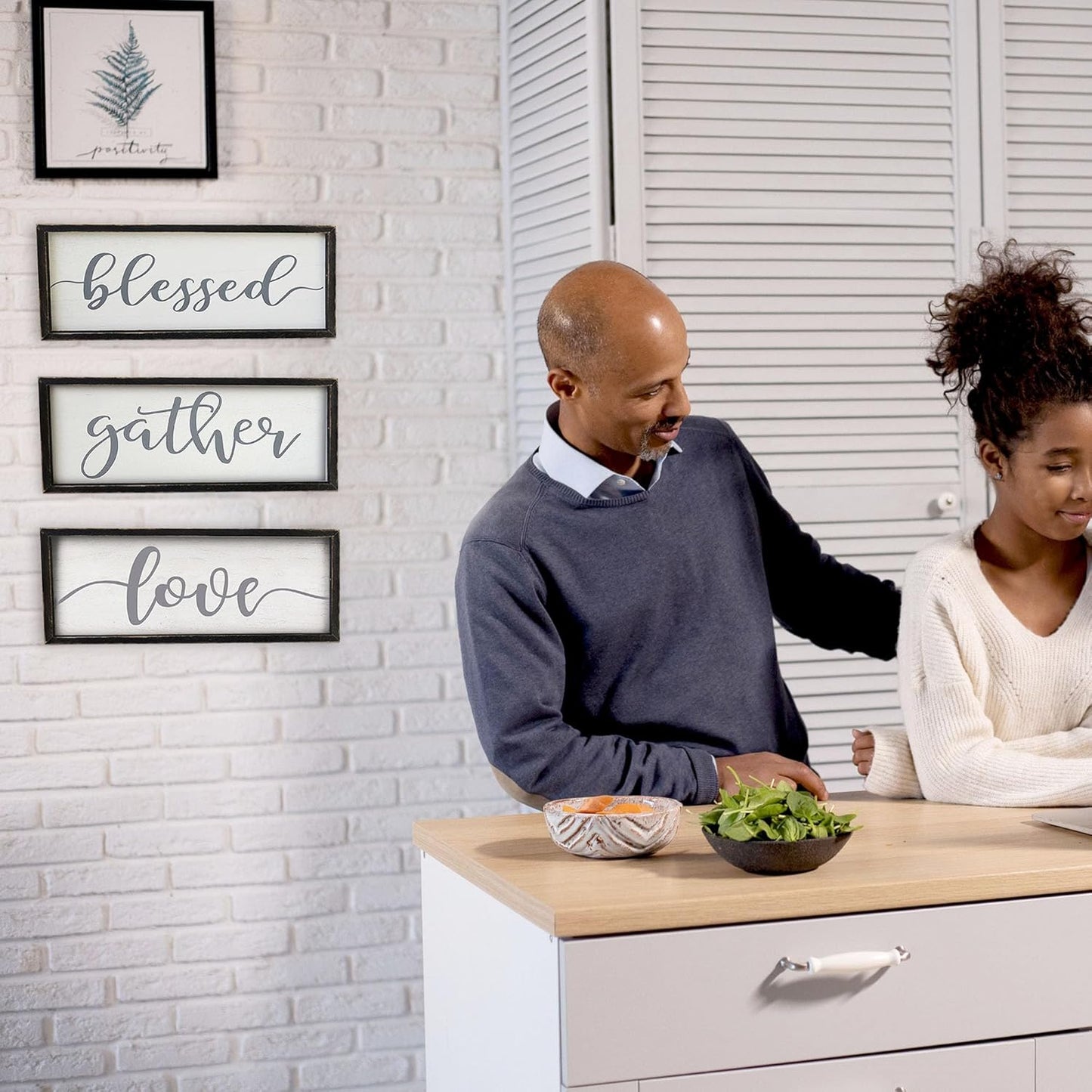 Rustic Blessed Freestanding Sign Home Decor for Living Room - Farmhouse Framed Blessed Wall Art Solid Wood Grey 12x5 Inches