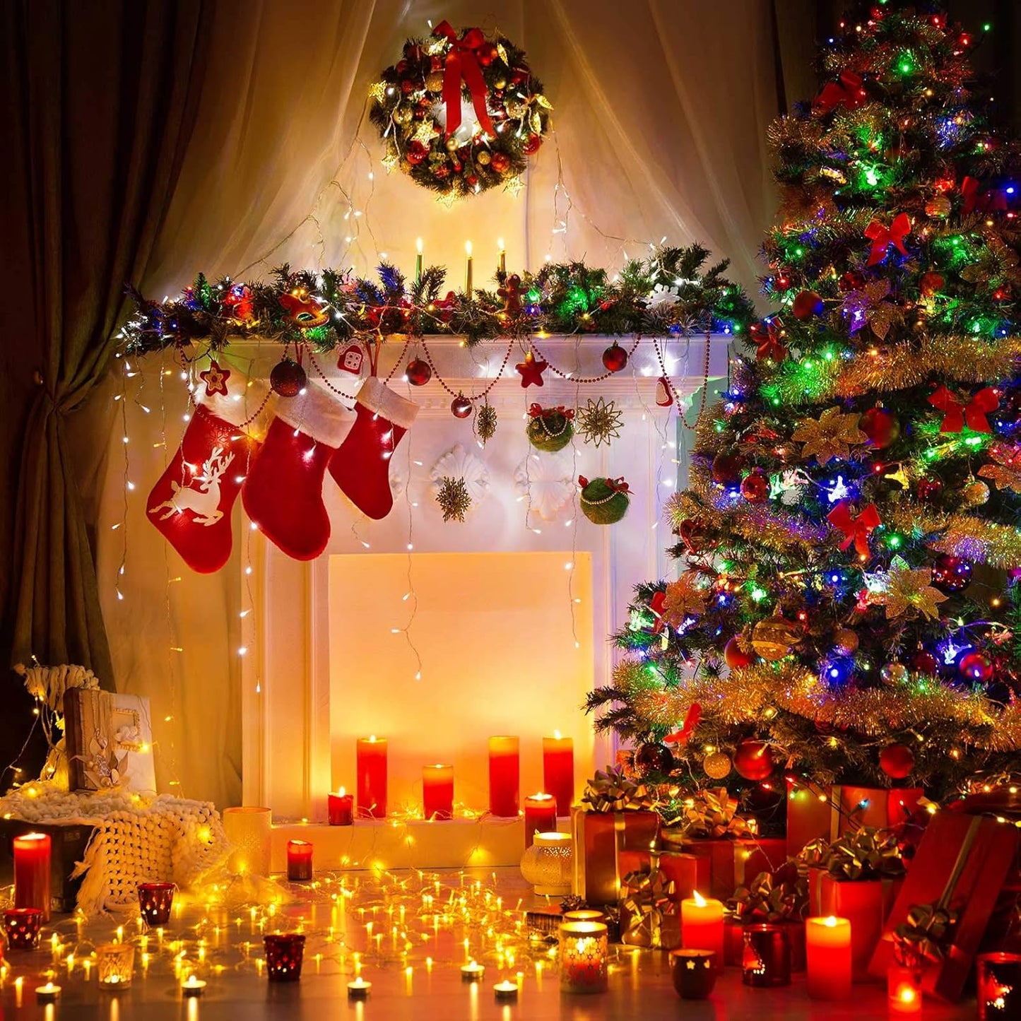 Minetom Clear Christmas Lights 2 Pack 26.5 Feet 100 Counts Mini String Lights Waterproof for Indoor Outdoor Patio Wreath Garden Wedding Party Thanksgiving Holiday Xmas Tree Decorations, Multicolored