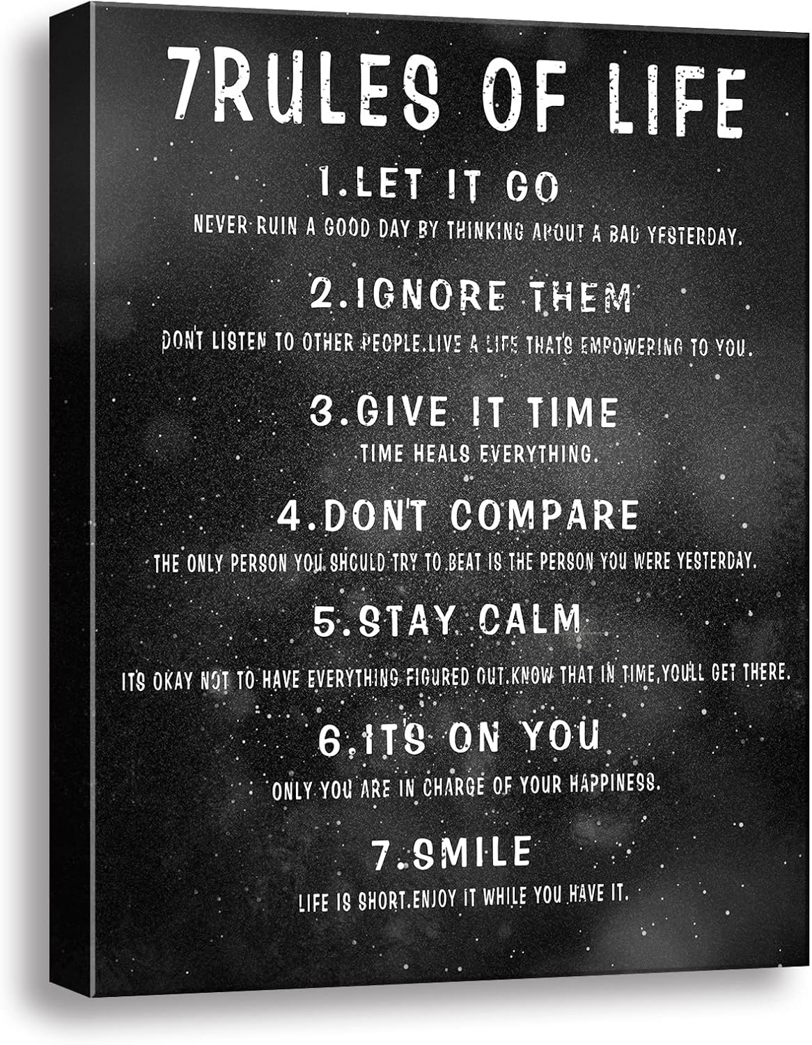 7 Rules of Life Wall Art Motivational Inspirational Poster Printed on Canvas Wall Decor for Living Room or Office Size11.5 x 15 Inch Framed Canvas Prints For Bedroom or Home Art Decoration Positive