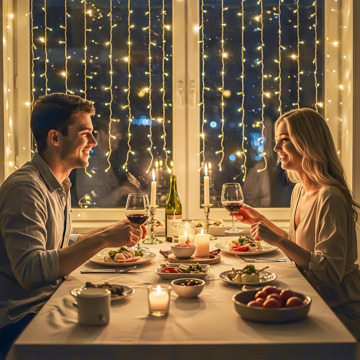 suddus Curtain Lights for Bedroom, 150 Led Hanging String Light Outdoor, Fairy Curtain Lights Indoor for Christmas, Dorm, Wall, Backdrop, Window, Wedding, Party, Birthday Decor, Warm White