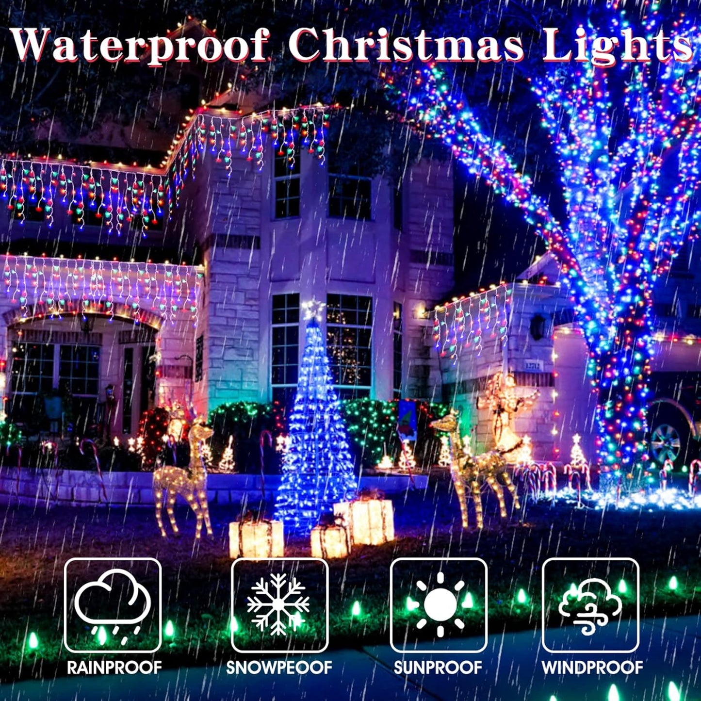 Christmas Icicle Lights Outdoor,640 LED 65.6 FT 8 Modes with Remote Control, Curtain Fairy String Lights for Christmas Decorations Holiday Wedding Party Eaves Window Yard Indoor (Multicolor)