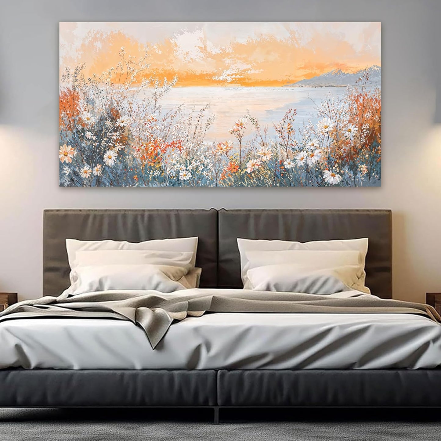 Canvas Wall Art Decor Wall Art Pictures for Living Room Artwork for Walls Large Coastal Beach Wall Art Prints Canvas Art Wall Decor Vintage Wildflower Wall Art Decorations Bedroom Home Decor 24"X48"