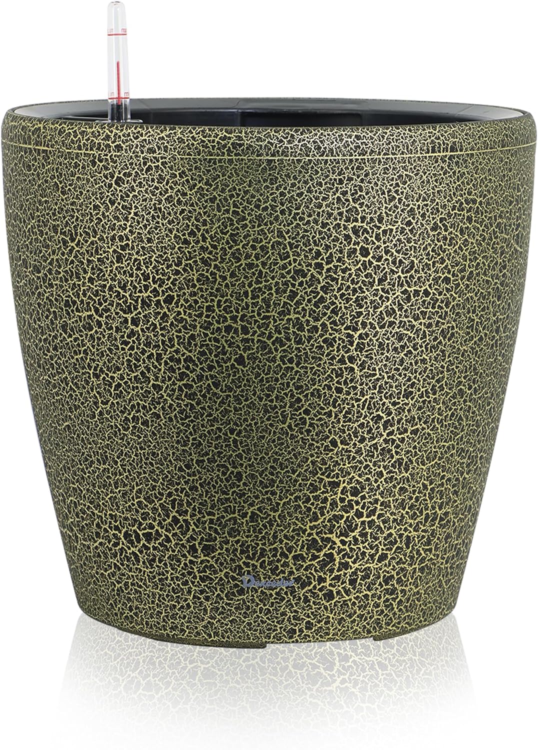 Dexceder 15x14 Self Watering Planter with Wheels Indoor Outdoor, Inner Pot Design, Thickened Large Floor Standing Flower Plant Pot with Water Level Indicator (Black Gold Crackle)