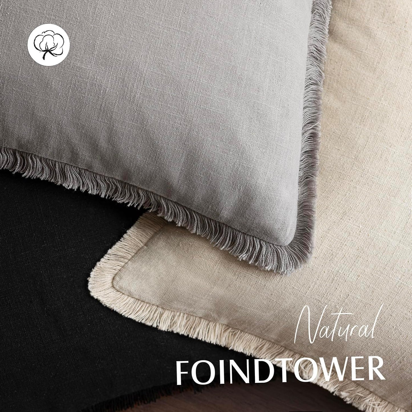 Foindtower Set of 2 Decorative Linen Fringe Throw Pillow Covers Cozy Farmhouse Cushion Cover with Tassels Accent Pillowcase for Couch Chair Sofa Bed Living Room Home Decor,16×16 Inch,Light Rustic Gray