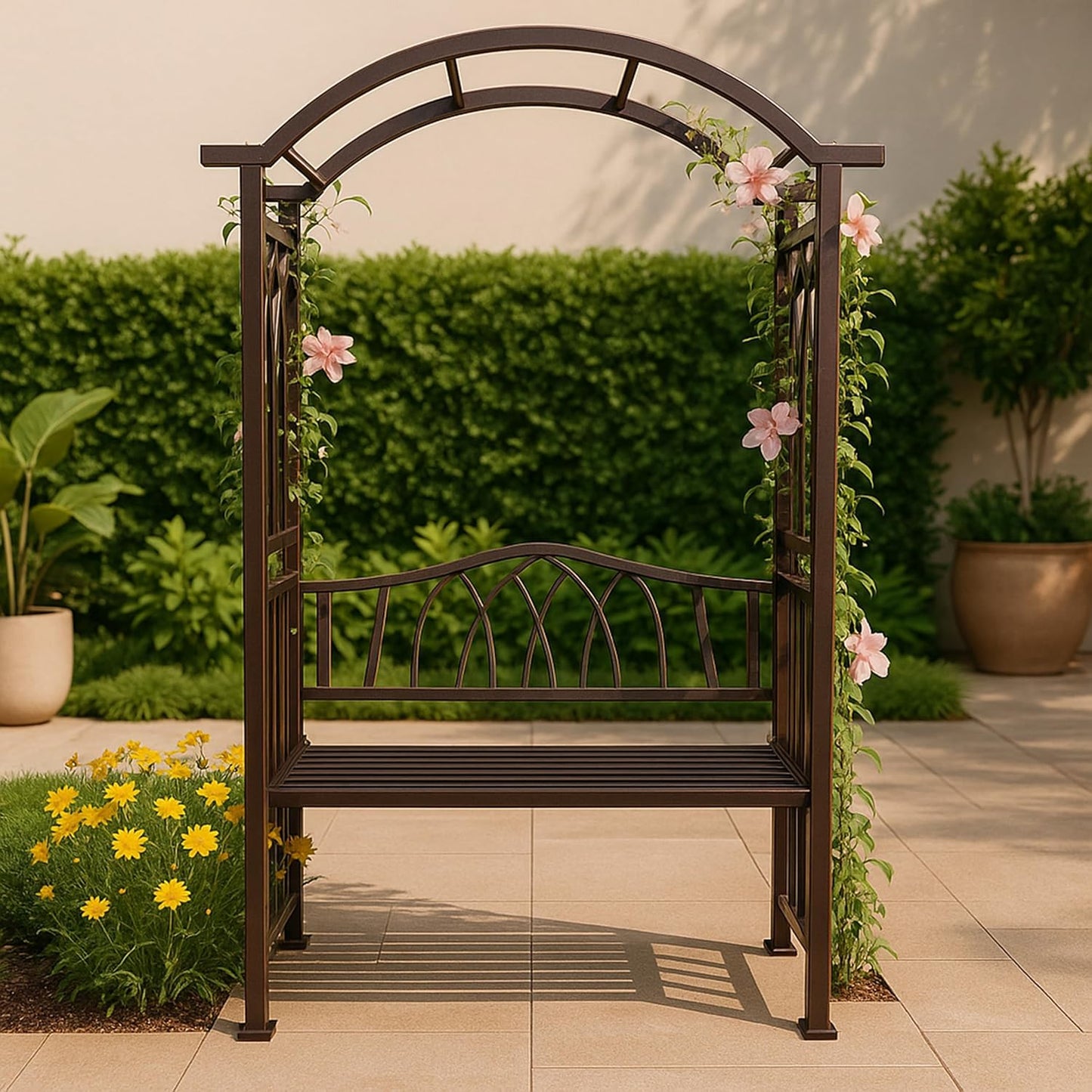 Bronze Aluminum Garden Arbor Arch with 2-Seater Bench