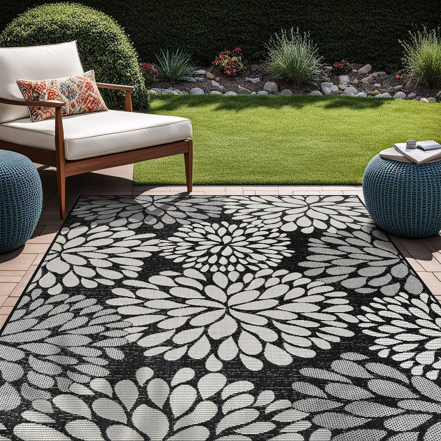 Beverly Rug Outdoor Rug 10x14 Modern Exotic Tropical Leaf Area Rugs for Indoor and Outdoor Patio Deck Porch Garden Water Resistant Washable Outside Carpet (10 x 14 Dark Gray)