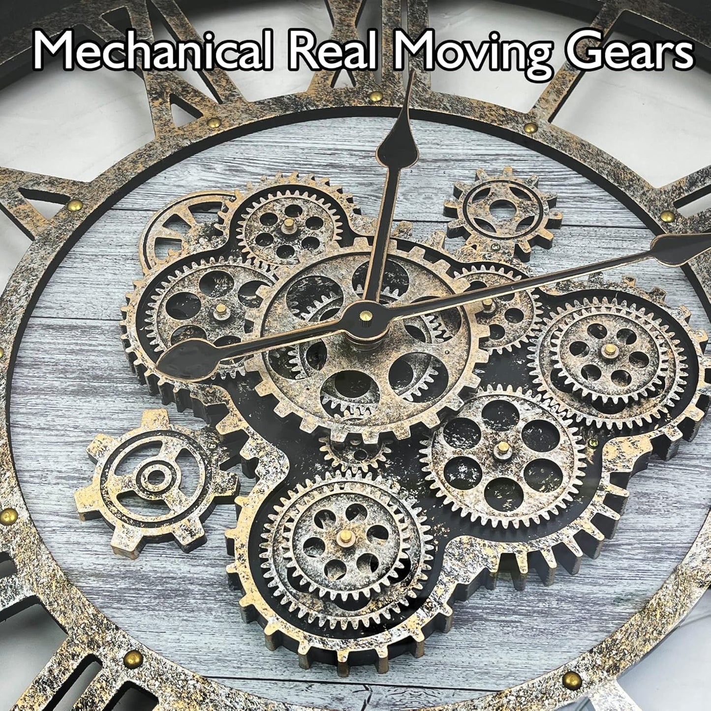 DORBOKER 30" Original Moving Gears Wall Clock, Large Industrial Wall Clock for Living Room Decor, Solid Wood Vintage Farmhouse Steampunk Rustic Clocks for Wall Decor,Silver Grey