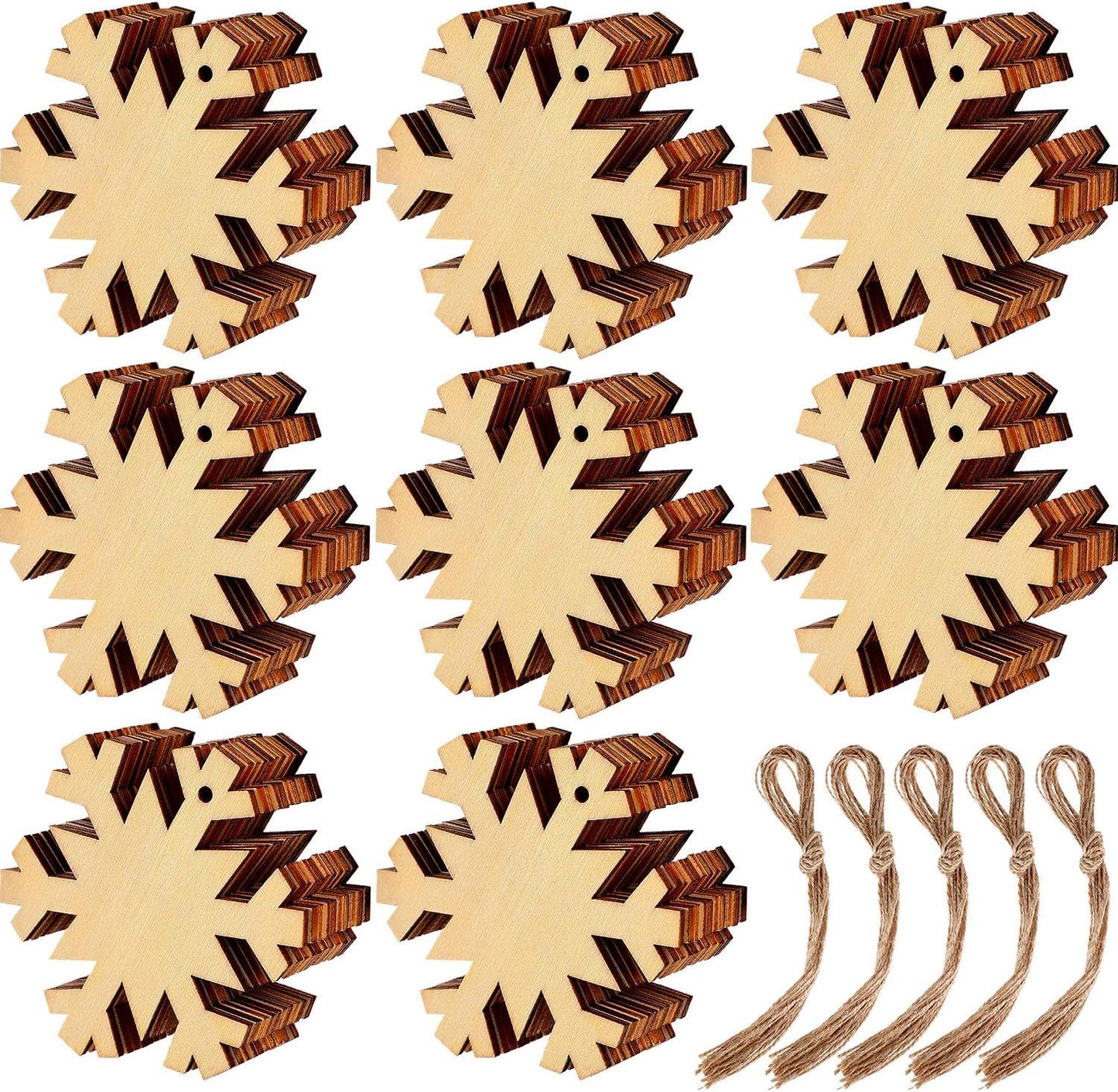 Blulu 60 Pieces Christmas Wooden Ornaments Round Wood Slices Snowflake Angel Shape with Cords for DIY Crafts New Year Christmas Tree Pendant Ornaments