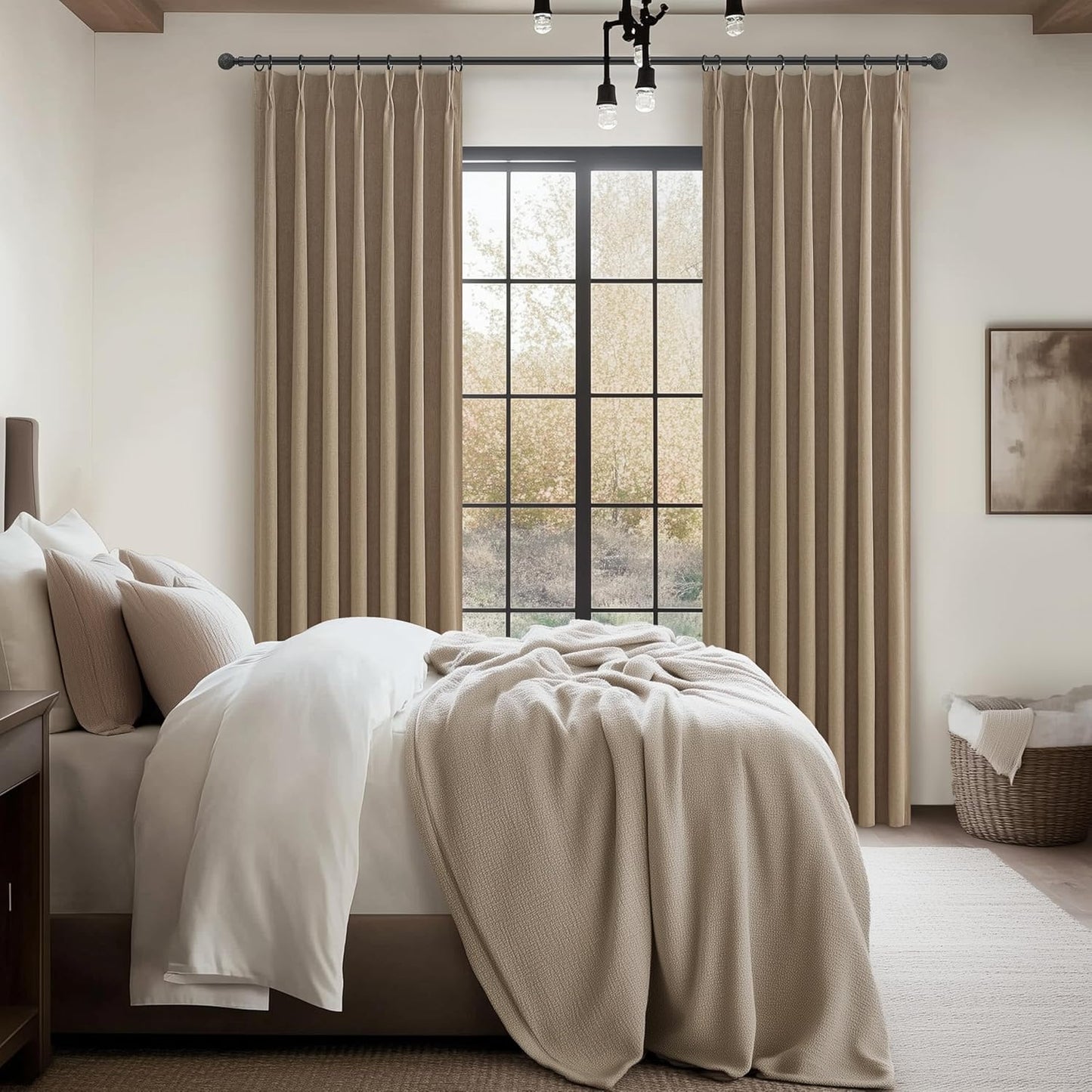Rust Brown Living Room Curtains 84 Inches Long,Tan Beige Pinch Pleated Linen Basics Window Curtains Total Blackout Burlap Sunblock Thermal Drapes Cabin/Office/Nursery Room Divider (40"x84" 2panels)