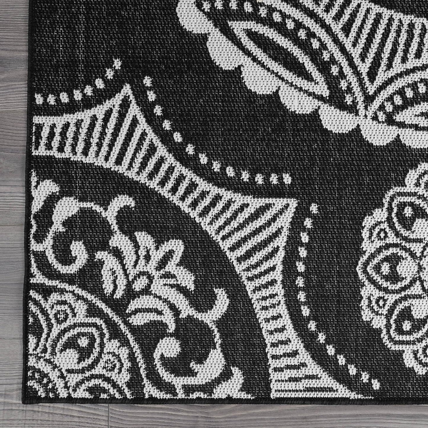 Medallion Outdoor Rug 9x12 Washable Outside Carpet for Indoor Patio Porch Waterproof Easy Cleaning Non Shedding Area Rugs Black 9 x 12