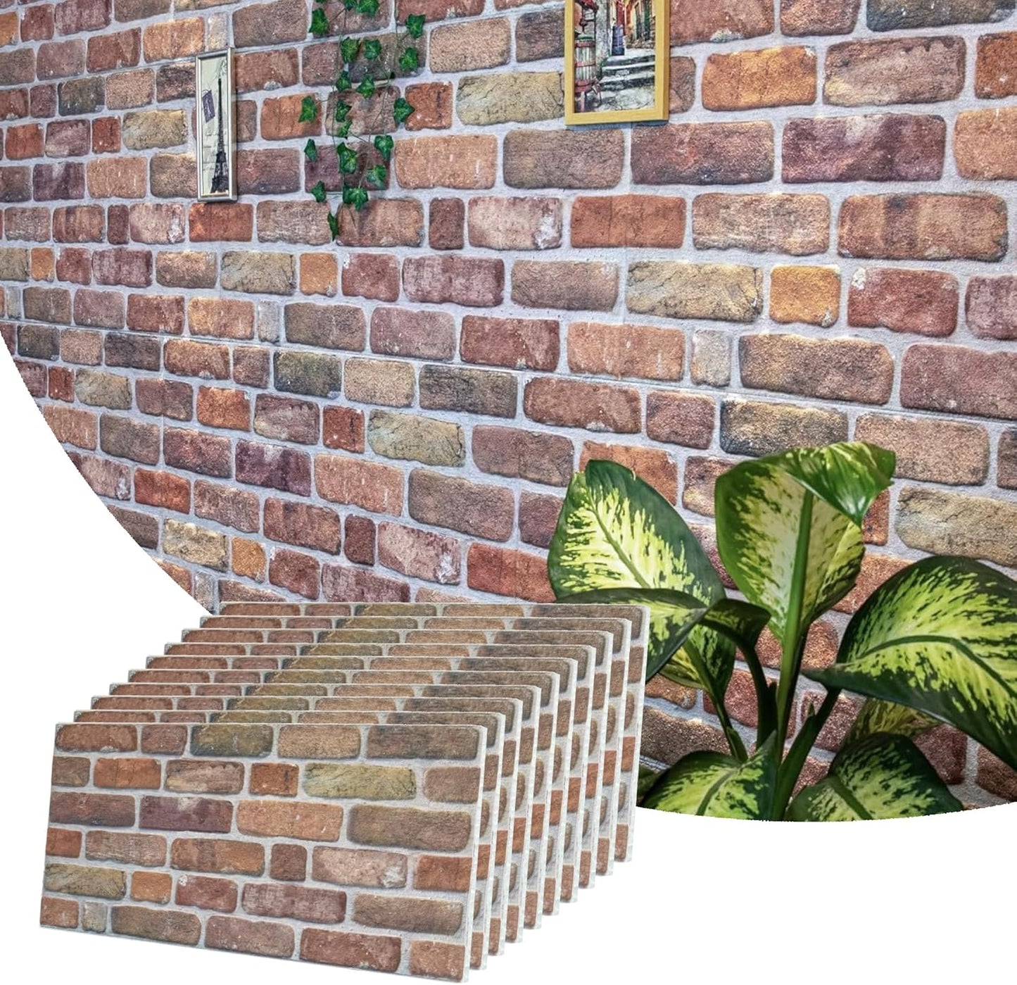 Dundee Deco 3D Wall Panels Faux Brick - Cladding, Brown Beige Stone Look Wall Paneling, Styrofoam Facing for Living Room, Kitchen, Bathroom, Balcony, Bedroom, Set of 10, Covers 53 sq ft