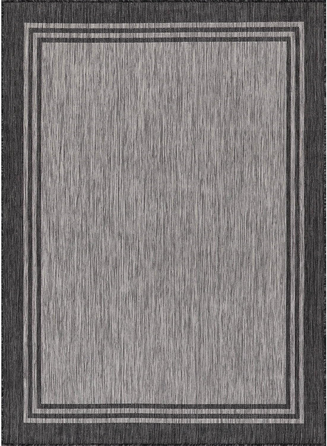 Bordered Outdoor Rug 9x12 Washable Outside Carpet for Indoor Patio Porch Waterproof Easy Cleaning Non Shedding Area Rugs Dark Gray 9 x 12