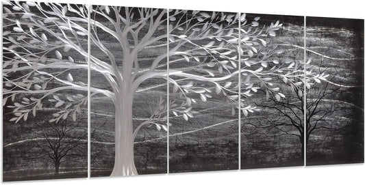 Yihui Arts Metal Tree Wall Decor Hand Grind On Aluminum Modern Abstract Nature Wall Art Contemporary Landscape Pictures for Living Room Bedroom Dinning