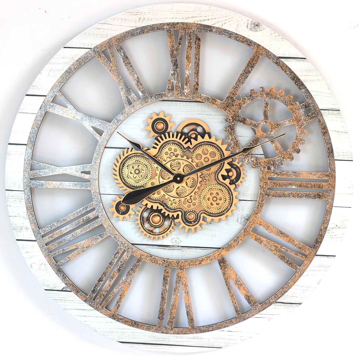 The Gears Clock 36'' Inch Real Moving Gear Wall Clock Vintage Industrial Oversized Rustic Farmhouse (White Farmhouse)