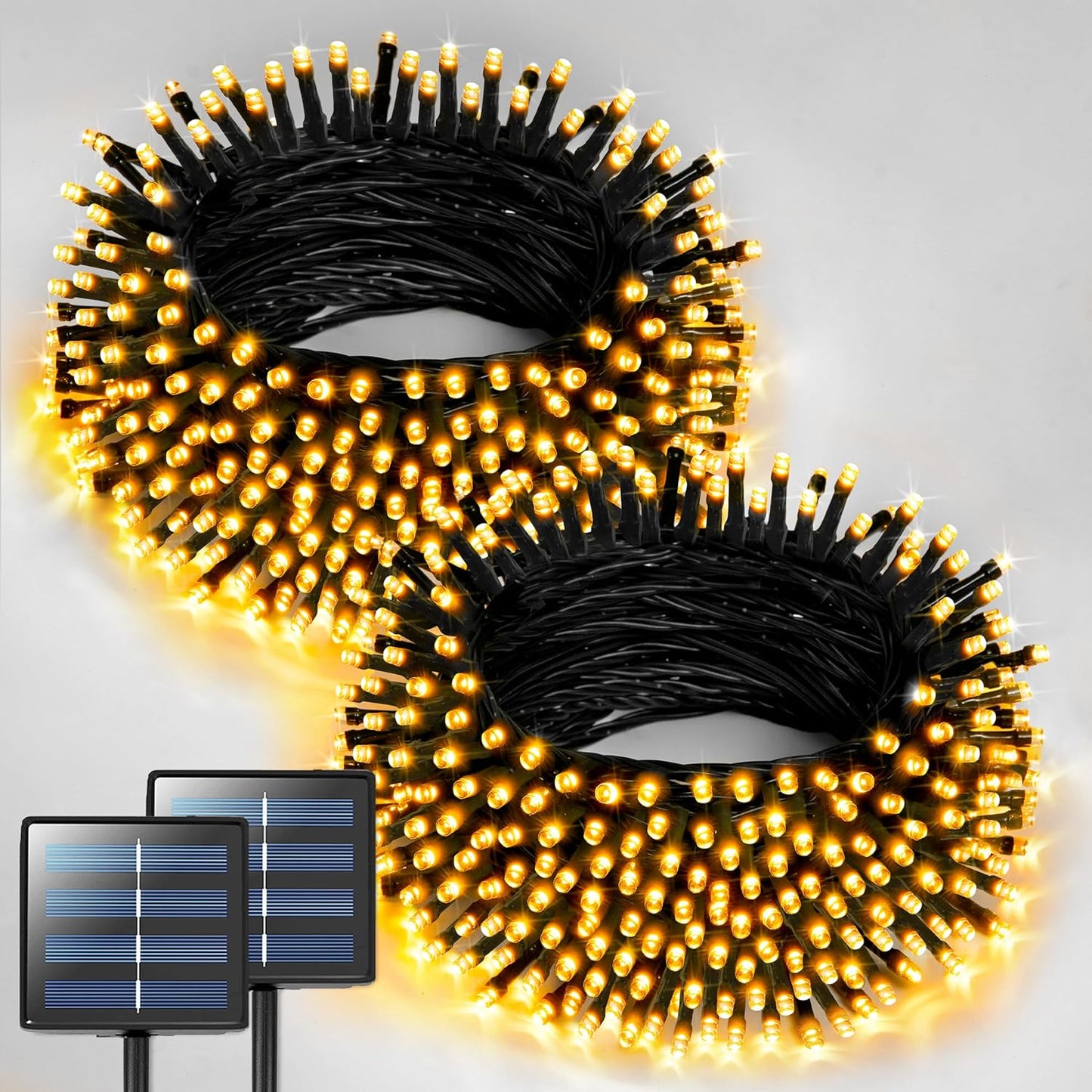 JMEXSUSS 2 Pack Solar String Lights Outdoor Waterproof - Total 400 LED 151FT Solar Christmas Lights Outdoor, 8 Modes Warm White String Light for Outside Patio Yard Tree Garden Christmas Decorations