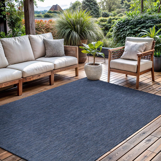 CAMILSON Outdoor Rug 8x10 Modern Area Rugs for Indoor and Outdoor Patios and Porches - Waterproof, Washable, Non-Shedding, Easy-to-Clean Outside Carpet (8 x 10, Solid - Navy Blue)