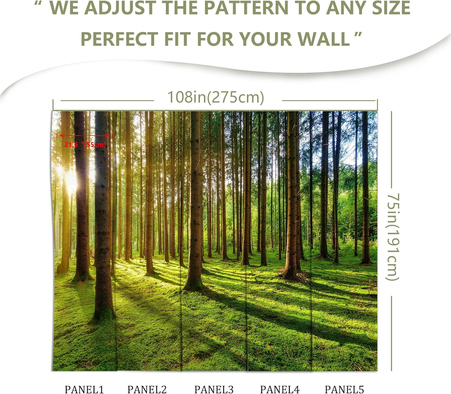 Sunshine Green Forest Woodland Wallpaper Wall Mural for Bedroom Living Room (Not Peel n' Stick)