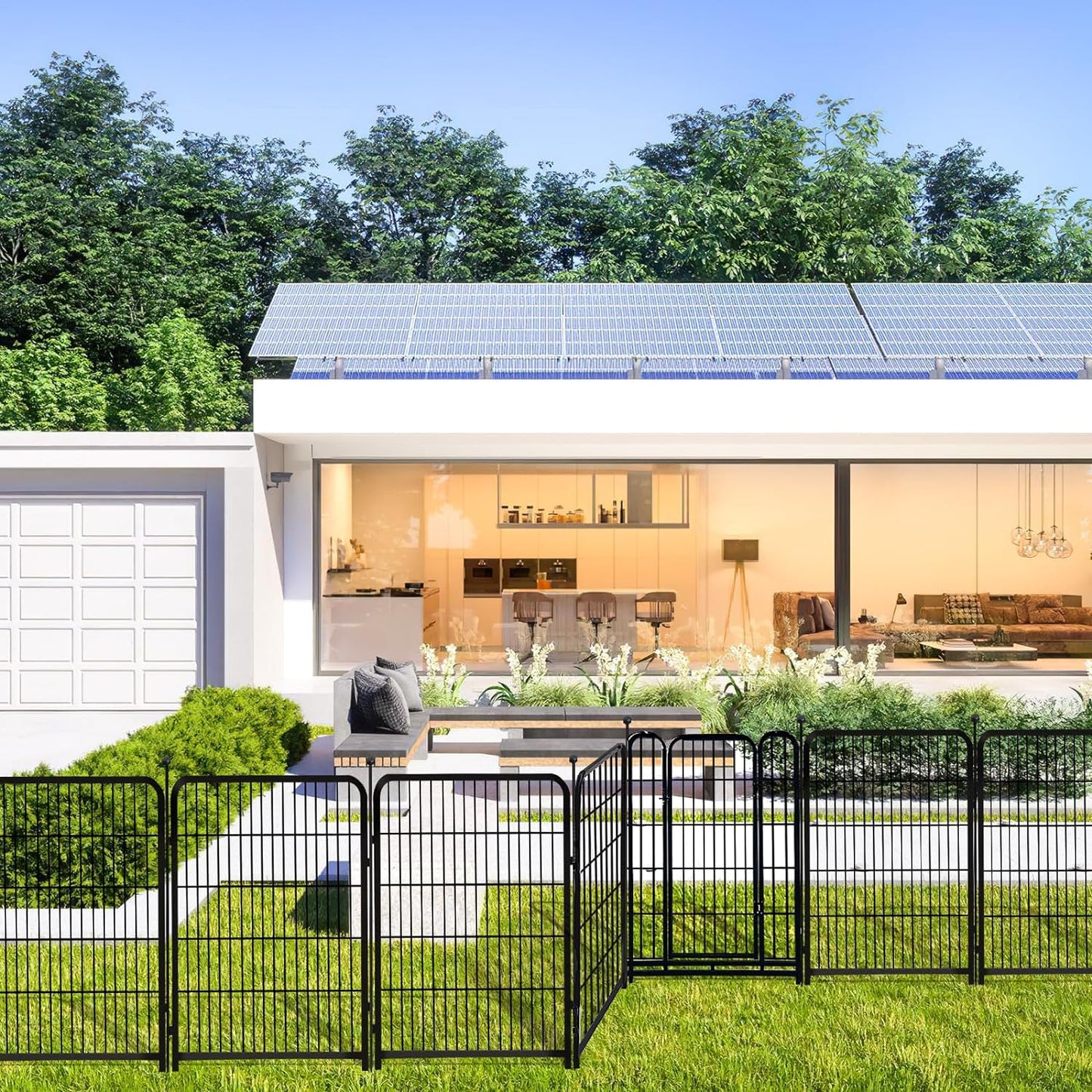 36 in(H) Garden Fence, Wide Gate Low Threshold, 10 Panels Total 22.1 Ft(L) Heavy Duty Iron Animal Barrier Fence for Yard,Suitable for Indoor Or Outdoor Dog Fencing,Garden Border Fence