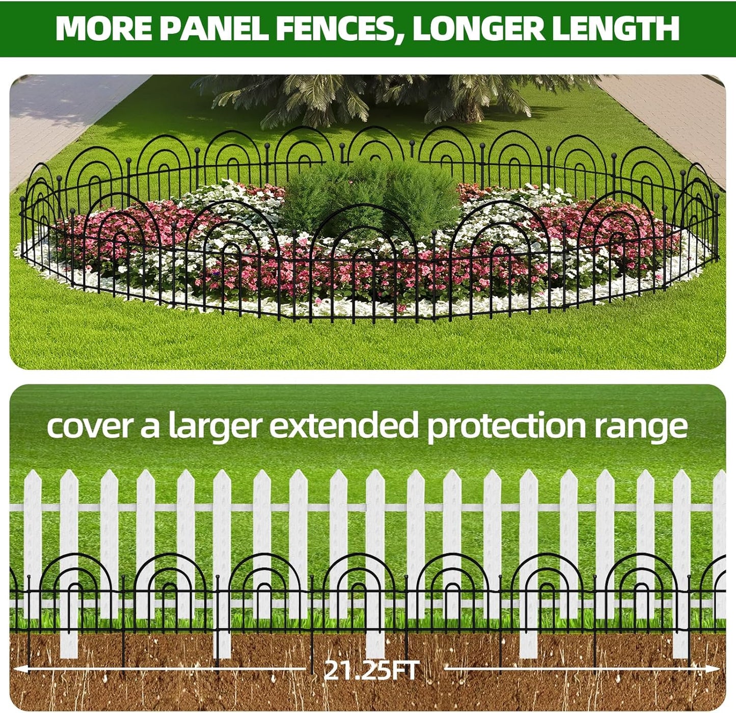 Decorative Garden Fence, 15 Panels No Dig Fence 21.25ft(L) x13in(H) Animal Barrier for Dog Rabbit, Arched Flower Bed Wire Border Rustproof Metal Panel Fencing for Yard Patio Outdoor Decor