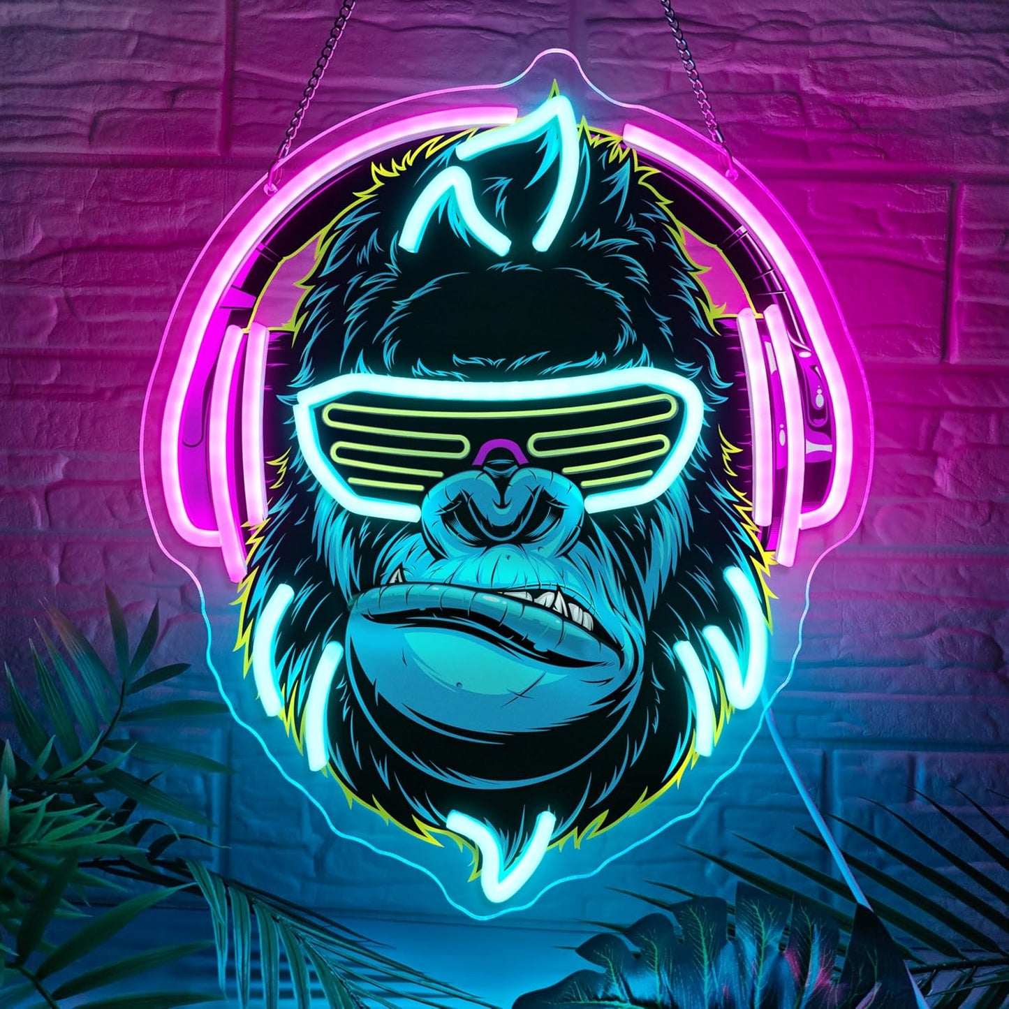 Headphones Gorilla Neon Sign Dimmable Kong Led Neon Light for Wall Decor,Game Room,Man Cave,Home Party Bar Decor,USB Powered Led Sign
