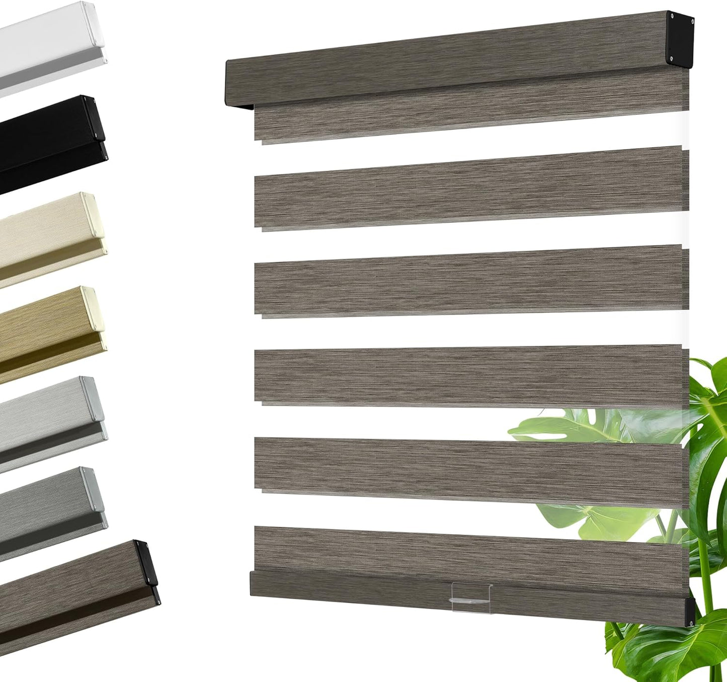 Cordless Zebra Blinds for Windows, Blackout Interior Blinds,Easy to Install,UV Protection,for Offices and Home,Custom Roller Shades, Mousse Dark Bown,61" W x 80" H