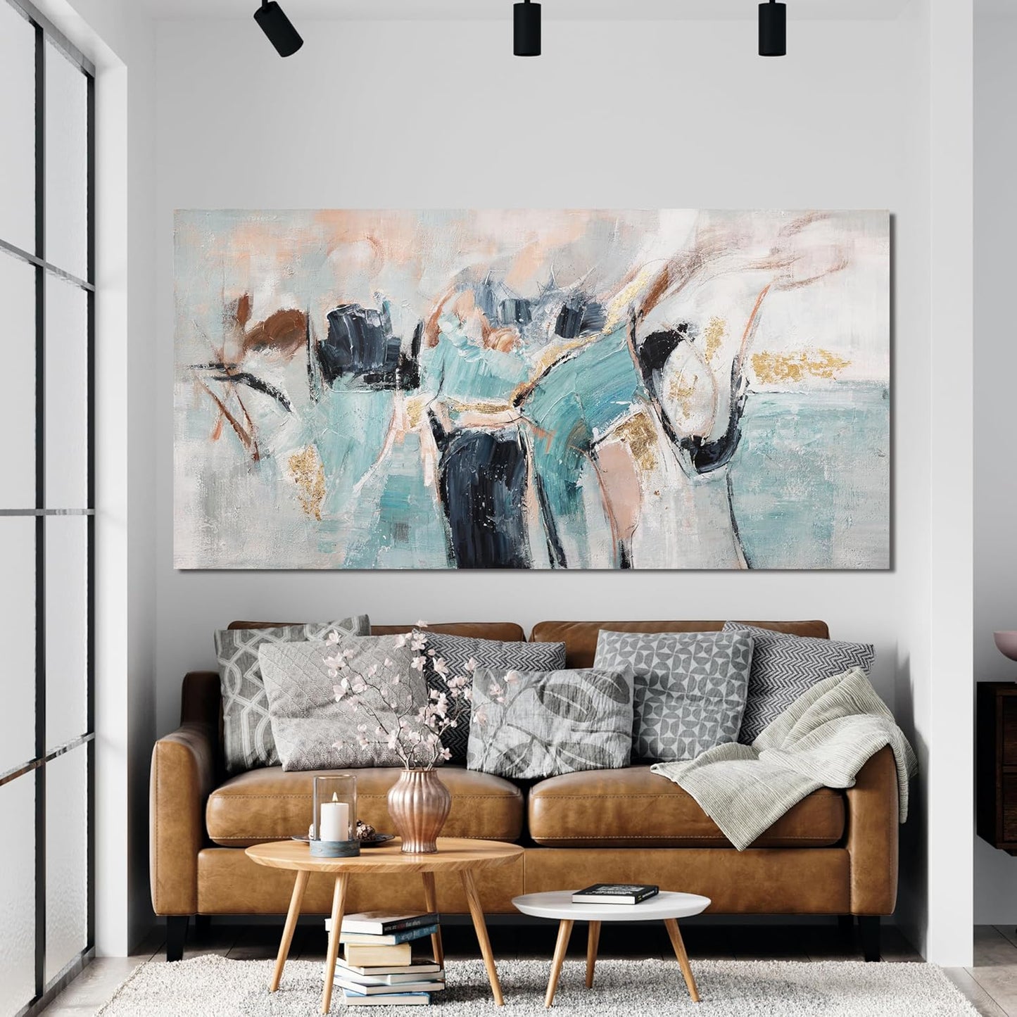 Canvas Wall Art Decor Canvas Abstract Aesthetic Blue And Gold Abstract Modern Oversized Wall Art Decor Paintings Artwork For Living Room Wall Art canvas prints For Bedroom Office Wall Decor 29" X 58"