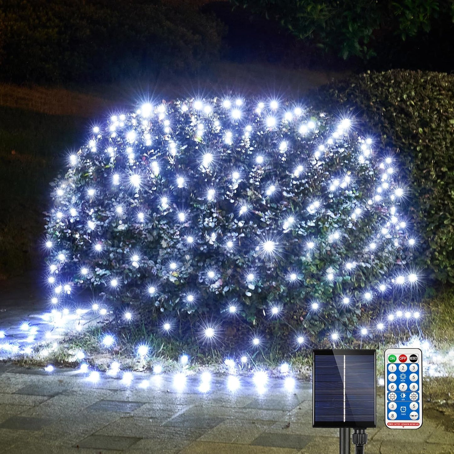 WBao Solar Christmas Lights Outdoor 200LED 8.4ft x 5.2ft Christmas Net Lights with Remote, 8 Lighting Modes, Timer, Waterproof for Lawn, Bushes, Shrubs, Trees Outdoor Christmas Decorations, Cool White