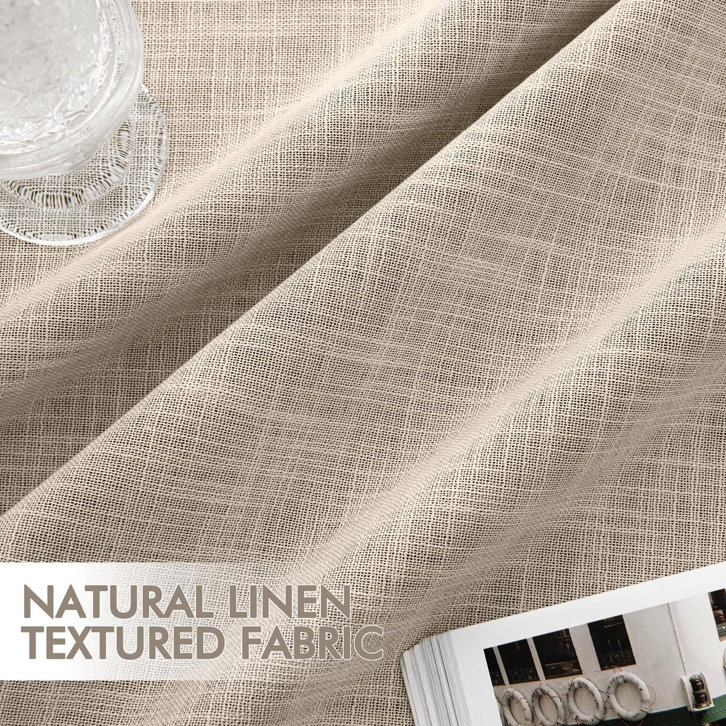 MIULEE Beige 100% Blackout Linen Curtains 100 Inch 2 Panels Set Double Sided No Coating Pleated Back Tab Black Out Long Thermal Insulated Pinch Pleat Bedroom Living Room Darkening Window Drapes