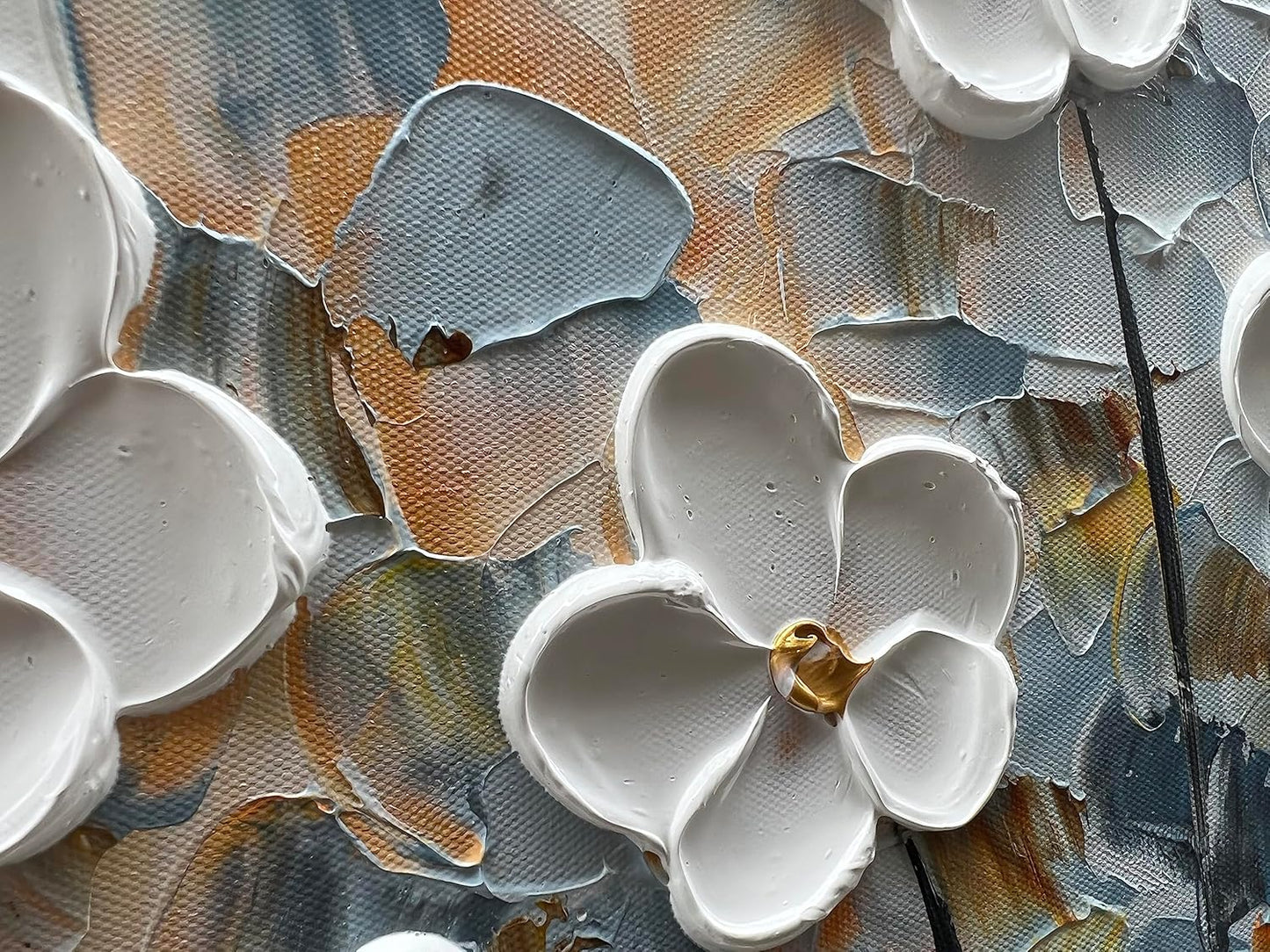 White Flower Canvas Wall Art Painting Hand-Painted Contemporary Art Works Living Room, Bedroom, Dining Room Wall Decoration 24x48 Inch