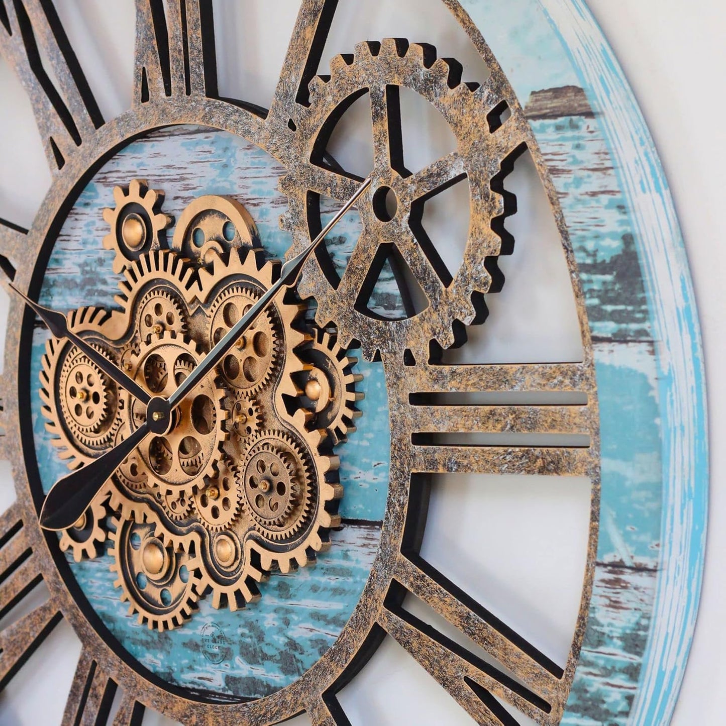 The Gears Clock 36'' Inch Real Moving Gear Wall Clock Vintage Industrial Oversized Rustic Farmhouse (Aqua Green)