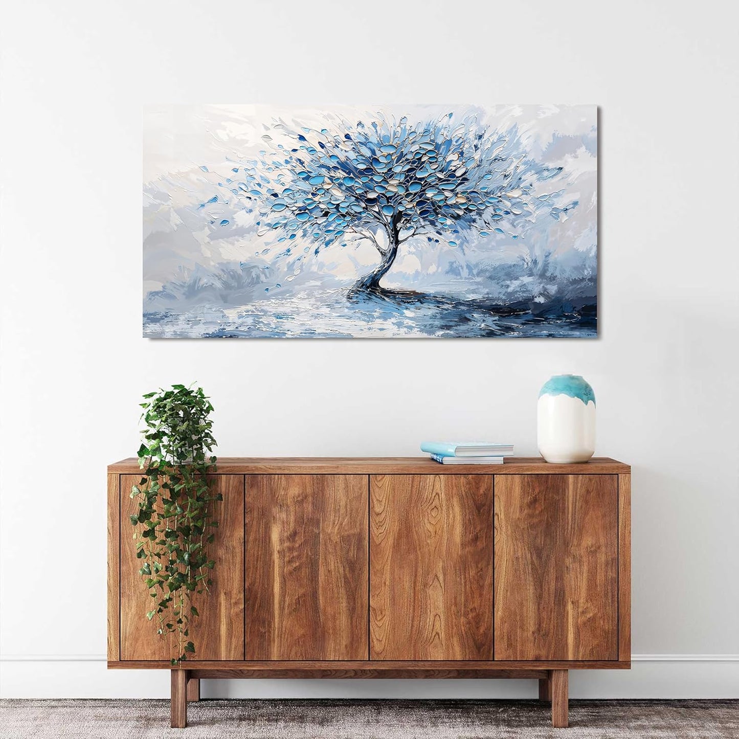 Canvas Wall Art Decor Modern Blue White Wall Art Prints Canvas Art Wall Decor Wall Art Pictures for Living Room Artwork for Walls Abstract Art Tree of Life Wall Art Bedroom Office Decor 20" X 40"