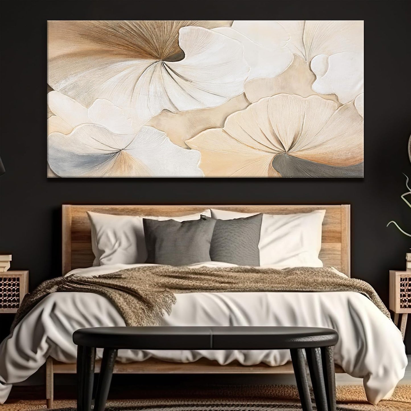 Canvas Art Wall Decor Large Size Abstract Floral Wall Art For Living Room Modern Abstract Wall Decor Prints Pictures Brown White Flower Wall Art Picture For Bedroom Hotel Home Artwork 29x58 Inch