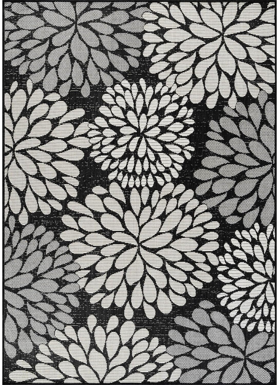 Beverly Rug Outdoor Rug 8x10 Modern Exotic Tropical Leaf Area Rugs for Indoor and Outdoor Patio Deck Porch Garden Water Resistant Washable Outside Carpet (8 x 10 Dark Gray)