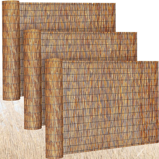 Barydat 3 Pcs 4 x 16.4 ft Bamboo Privacy Screen, Reed Fence Roller Patio Decorative Fences Reed Screen Curtain for Garden Backyard Patio Balconies