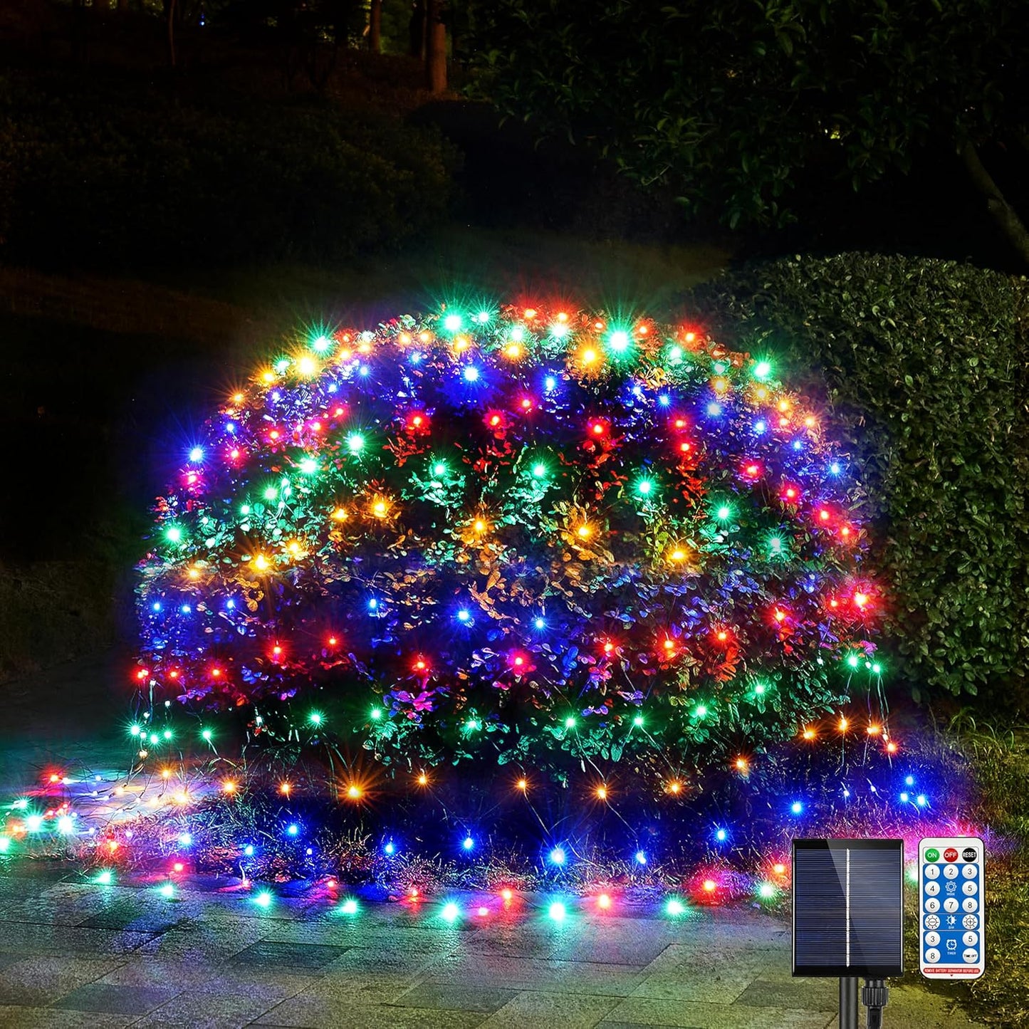 WBao Solar Christmas Lights Outdoor 360LED 11.5ft x 6.9ft Christmas Bushes Lights with Remote, 8 Lighting Modes, Timer, Waterproof for Lawn, Bushes, Trees Outdoor Christmas Decorations, Multicolor