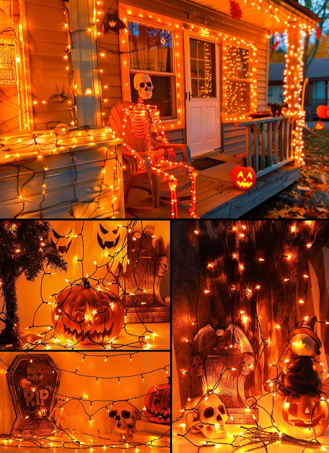 Battery Operated Halloween Indoor String Lights, 8 ft 20 LED Orange Mini Cluster Tree Lights with Timer, Indoor Outdoor Patio Garland Window Decor for Party Christmas Halloween Decorations