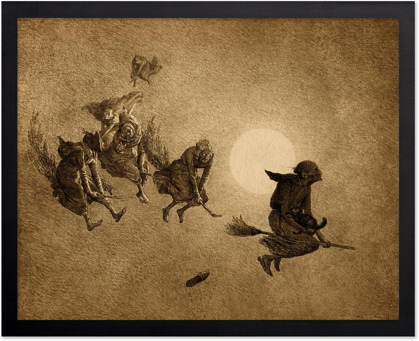 Poster Master Vintage William Holbrook Beard Poster - Retro Occult Print - Gift for Gothic, Horror Fan - The Witches Ride, Pagan, Goth, Magic - Wall Decor for Bedroom, Dorm, 11x14 Black Framed