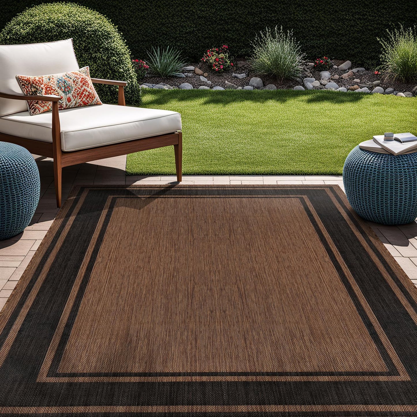 Beverly Rug Outdoor Rug 6x9 Modern Bordered Area Rugs for Indoor and Outdoor Patio Deck Porch Garden Waterproof Weather Sun Resistant Washable Outside Carpet (6 x 9 Gold)