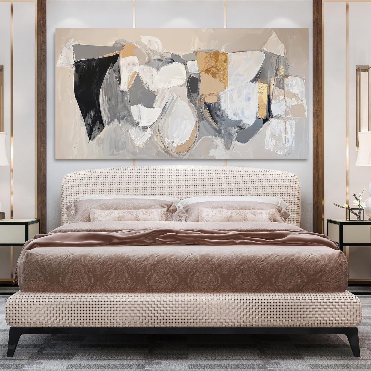 Abstract Canvas Wall Art Decor Gray Gold Modern Abstract Graffiti Art Pictures Black Wall Decorations for Living Room Canvas Art Poster Print Wall Pictures for Bedroom Office Decor 20" X 40"