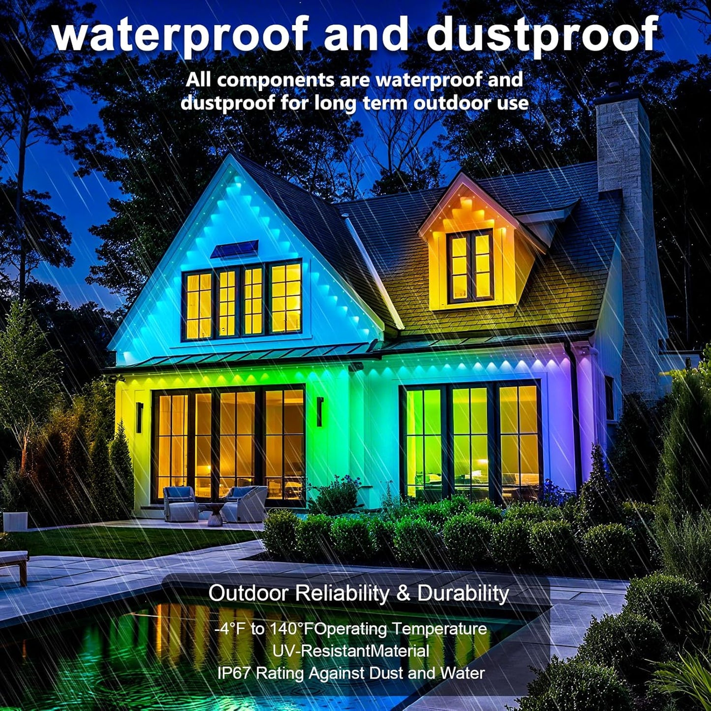 Permanent Outdoor Lights,200FT RGB Eave Light,IP67 Waterproof Lighting for House,Smart LED with App/Remote Control for Outdoor Decor,Garden Decor,Party,Holiday