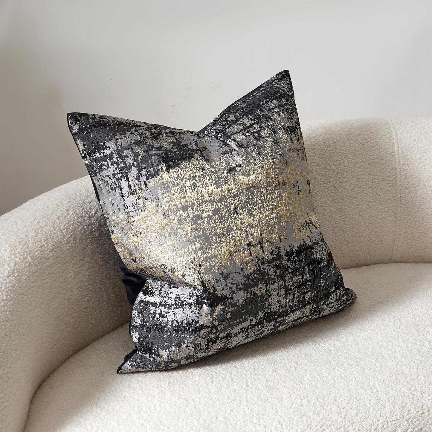 THE-TINOART Charcoal Gray & Black Pillow Cover 24x24 - Gold Embroidered Luxury Jacquard, Modern Reversible Throw Pillow Cover for Sofa/Bed, Velvet Backing
