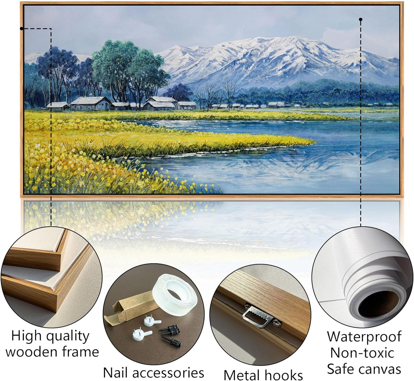 Landscape Wall Art - Japanese Mountain Nature Canvas Artwork for Living Room, Rustic Wall Art, Country Wall Decor, Farmhouse Paintings, Yellow Scenery Wall Pictures for Bedroom 24×48IN