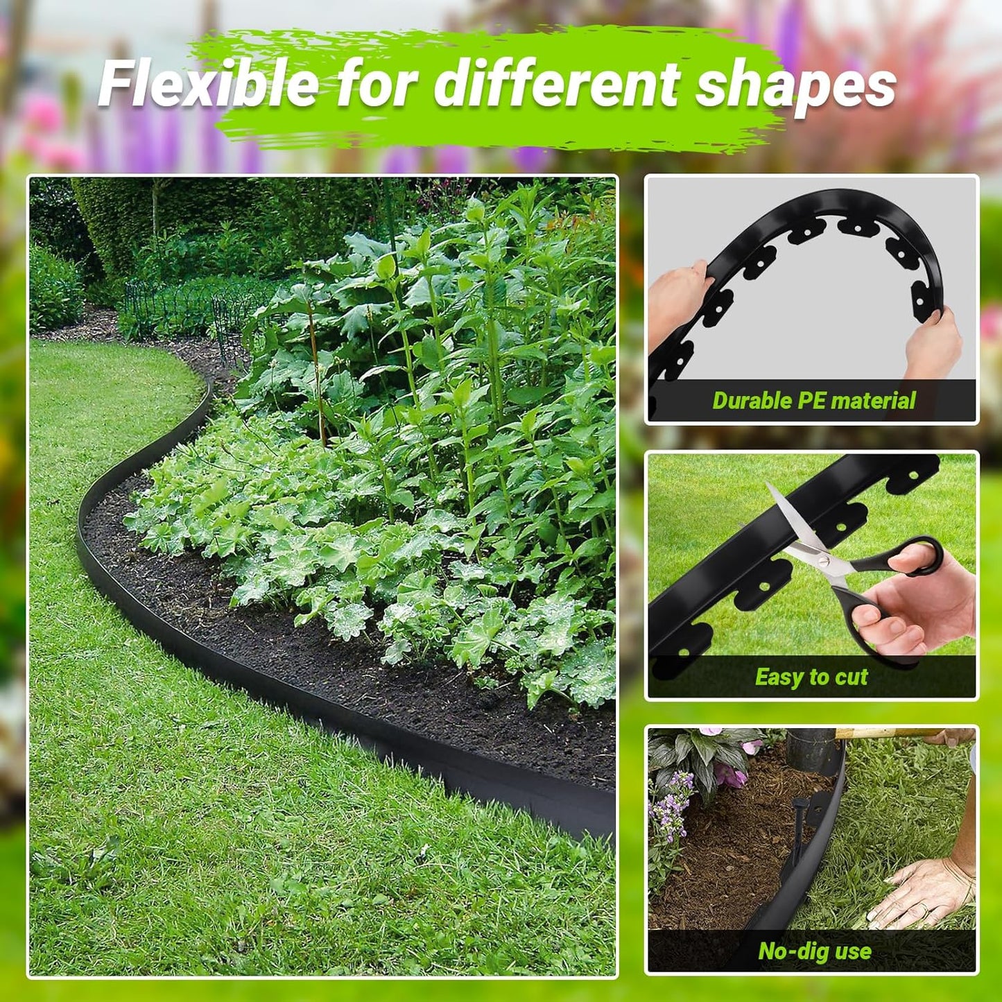 Greaner Landscape Edging, 2 Inch Tall | 40 FT Lawn Edging and Landscape Border, Plastic Edging for Landscaping, Garden Edging Border for Pathway, Yard, Walkway, Patio, Playground(71 Pcs Spikes)
