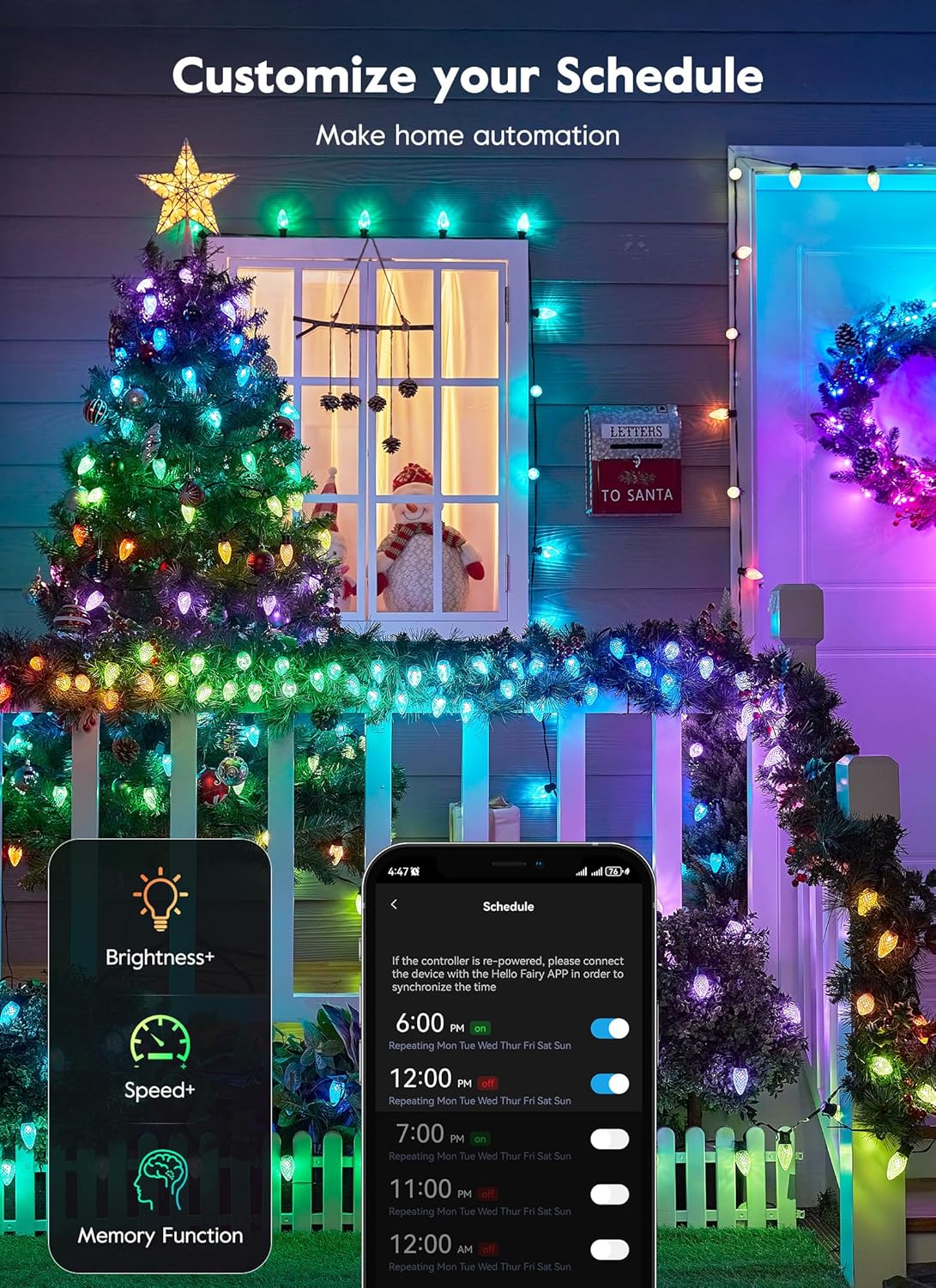Brightown Smart C9 Christmas Lights Outdoor, 100 LED RGB C9 String Light with Remote, App Control, Music Sync, Connectable Waterproof Christmas Lights for House Tree Patio Holiday Xmas Decor