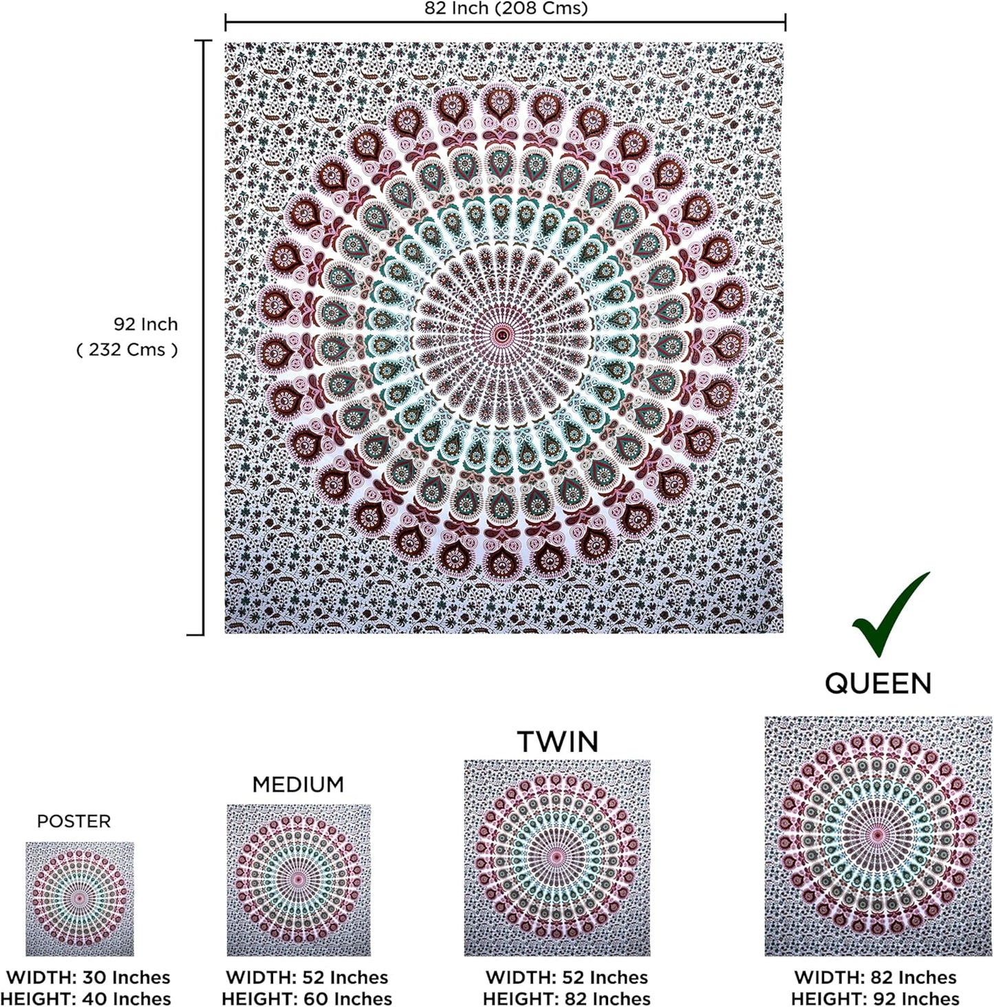 raajsee Mandala Tapestry Wall HANGINGS (White Brown Mandala, Queen 210 X 220 CMS)