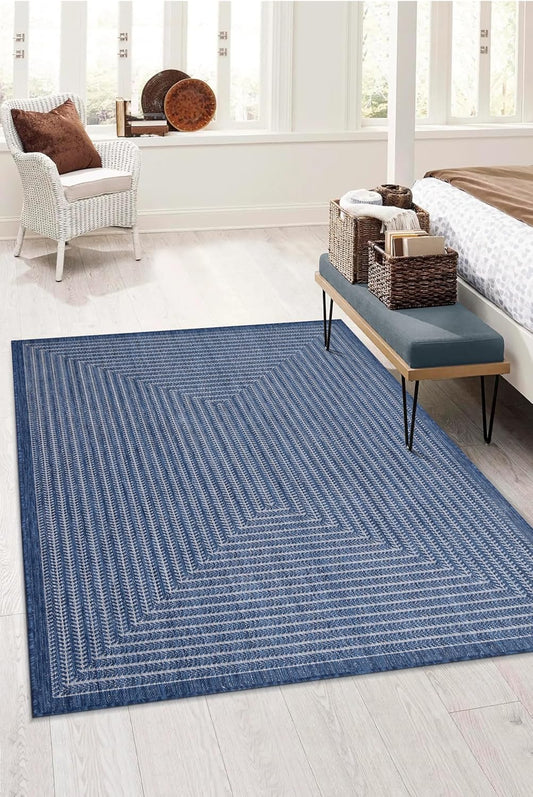 Adiva Rugs Outdoor Indoor Area Rug, Weather Resistant, Easy to Clean, Stain Resistant Floor Mat for Dining Room, Backyard, Deck, Patio (Navy Weiss, 2'6" x 7')