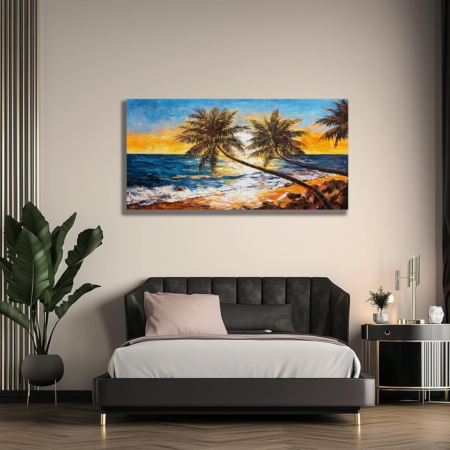 Belmrxne Coastal Wall Art Blue and Yellow Wall Decor Modern Trendy Artwork Aesthetic Canvas Painting for Living Room Bedroom Dining Room Office Home Decor 24x48 inch
