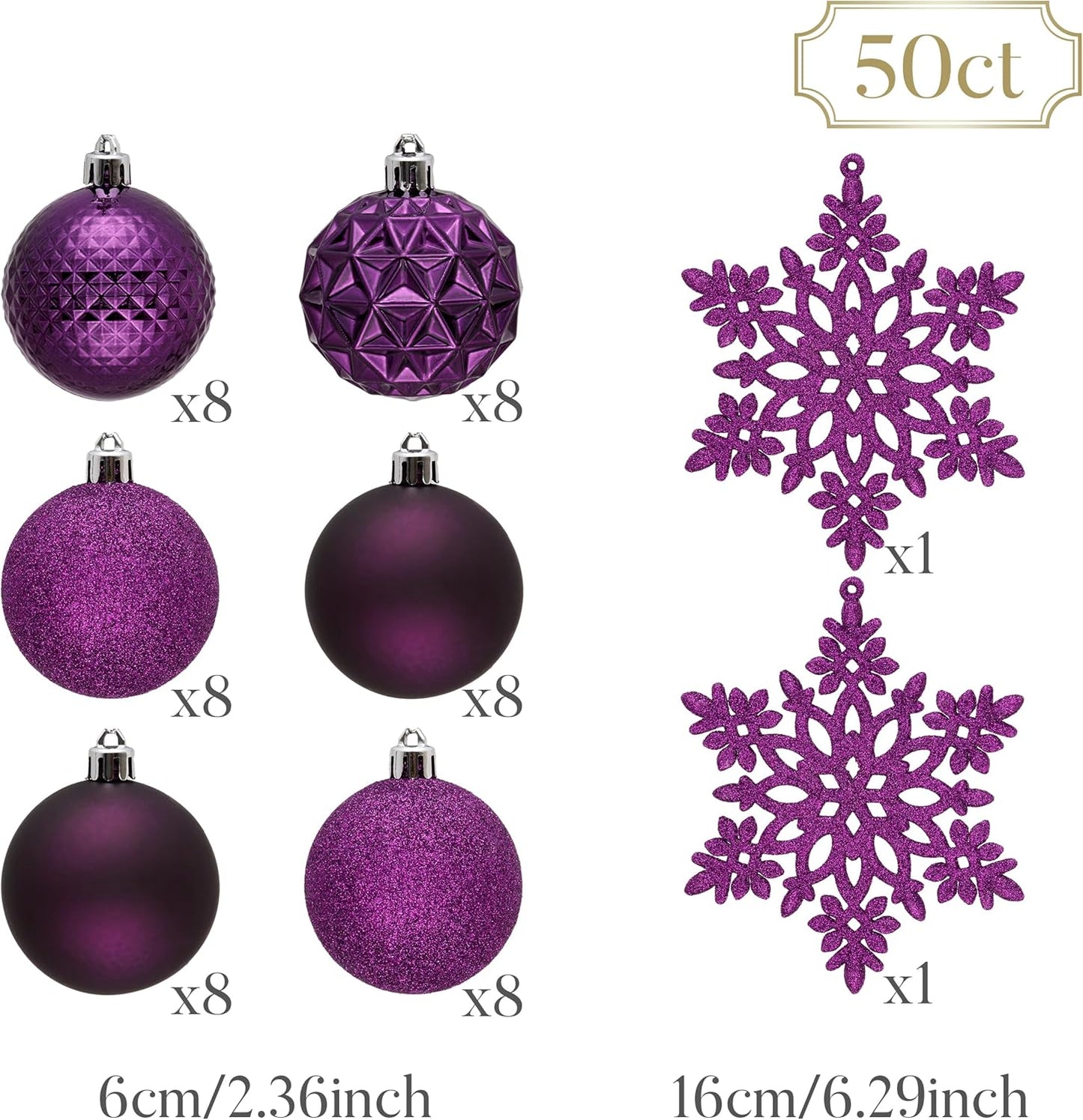 Valery Madelyn Christmas Tree Decorations Ornament Set for Fall Halloween, 50ct 2.36 Inches Purple Shatterproof Christmas Ball Ornaments Hanging Xmas Holiday Party Decor